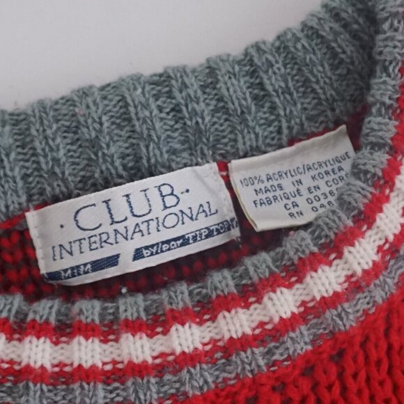 Vintage Club International Red Gray Eclectic Grandpa Outdoor Crewneck Sweater M - Picture 9 of 10